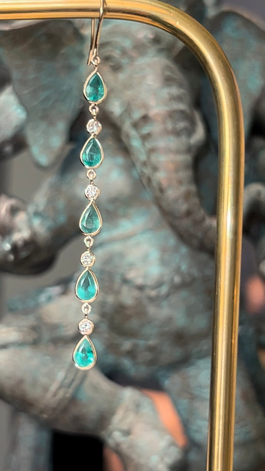 “Drop Me a Line” Emerald and Diamond Dangle Earrings