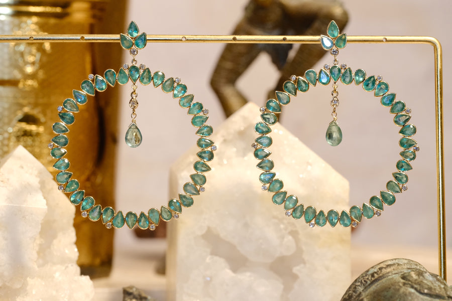 “Lotus Sutra” Emerald and Diamond Large Hoop Earrings