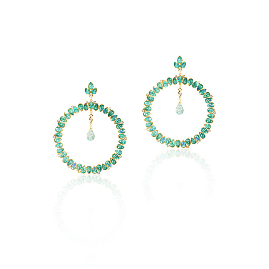 “Lotus Sutra” Emerald and Diamond Large Hoop Earrings