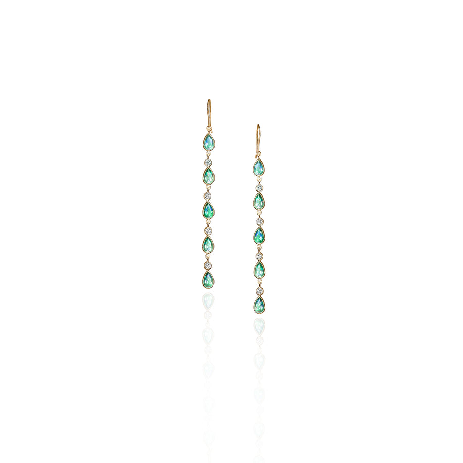 “Drop Me a Line” Emerald and Diamond Dangle Earrings