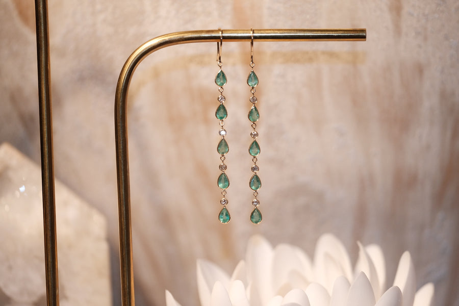 “Drop Me a Line” Emerald and Diamond Dangle Earrings