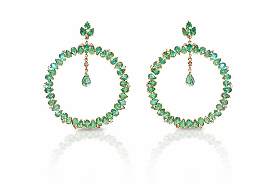 “Lotus Sutra” Emerald and Diamond Large Hoop Earrings