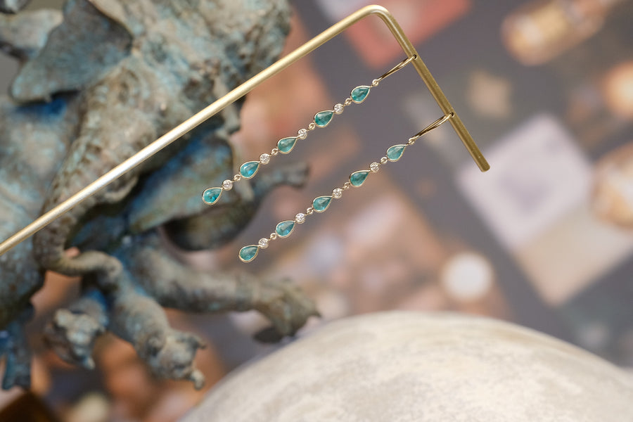 “Drop Me a Line” Emerald and Diamond Dangle Earrings