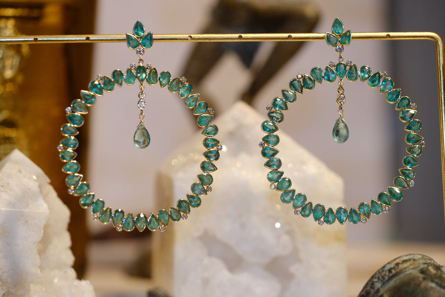 “Lotus Sutra” Emerald and Diamond Large Hoop Earrings