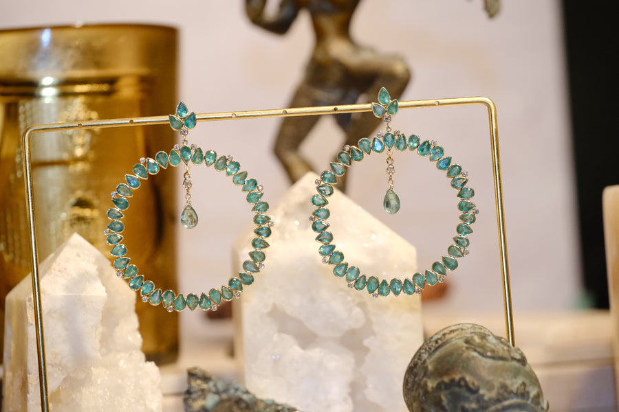 “Lotus Sutra” Emerald and Diamond Large Hoop Earrings