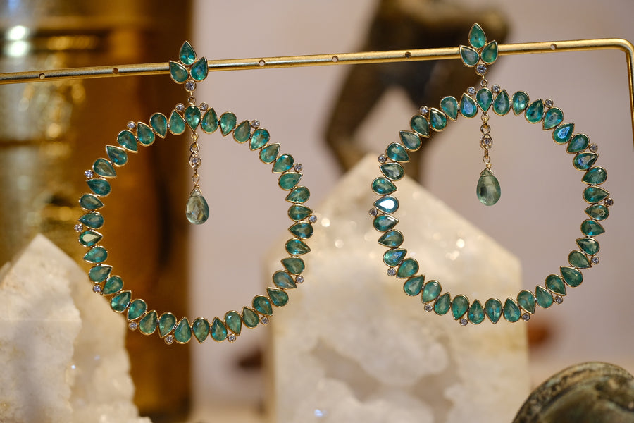 “Lotus Sutra” Emerald and Diamond Large Hoop Earrings