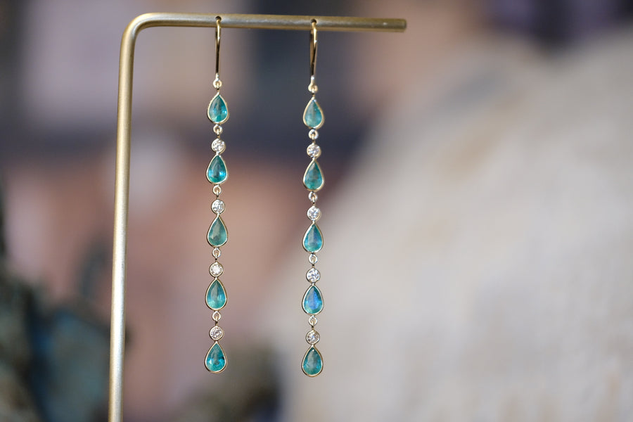 “Drop Me a Line” Emerald and Diamond Dangle Earrings