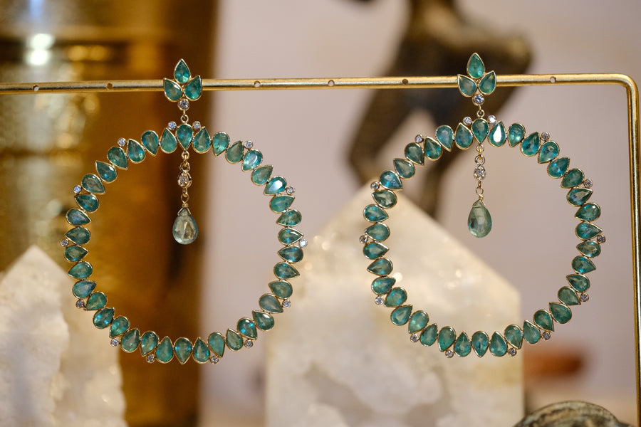 “Lotus Sutra” Emerald and Diamond Large Hoop Earrings